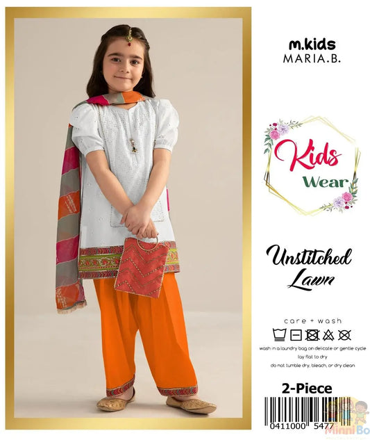 2 Pcs Girl's Lawn Embroidered Unstitched Suit Minni Bo