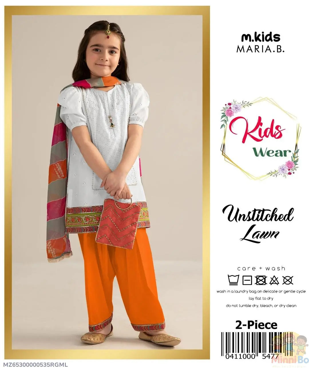 2 Pcs Girl's Lawn Embroidered Unstitched Suit Minni Bo