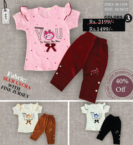 M-1359 🐱 Girls' T-Shirt &amp; Pant Set – 3 Adorable Colors! Minni Bo