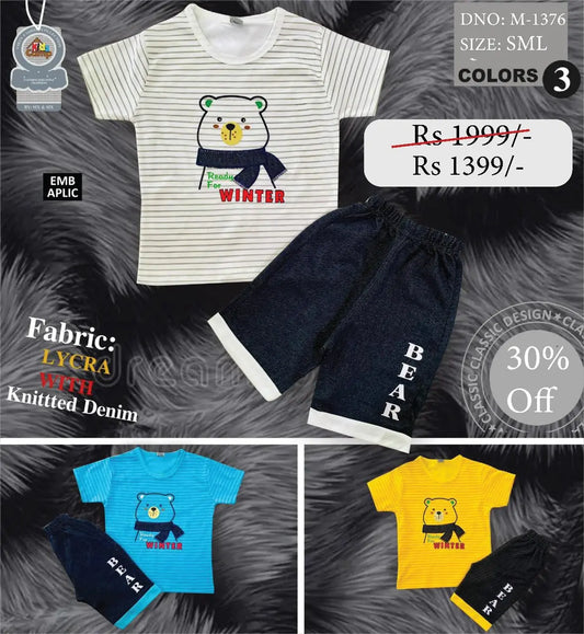 M-1376 🧸 Kids's T-Shirt &amp; Shorts Set – 3 Stylish Colors! Minni Bo