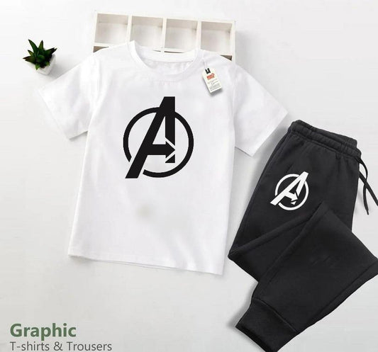 Stylish Boy's Shirt And Trouser Set - 2 Pcs, Cotton Jersey, Printed Designs Minni Bo