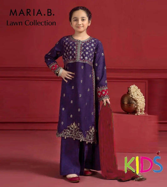 3 Pcs Girl's Lawn Embroidered Unstitched Suit Minni Bo
