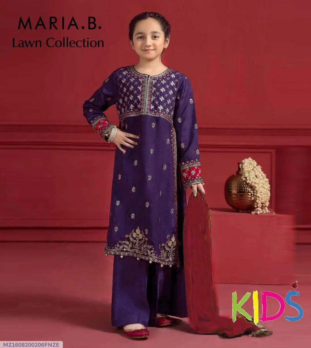 3 Pcs Girl's Lawn Embroidered Unstitched Suit Minni Bo