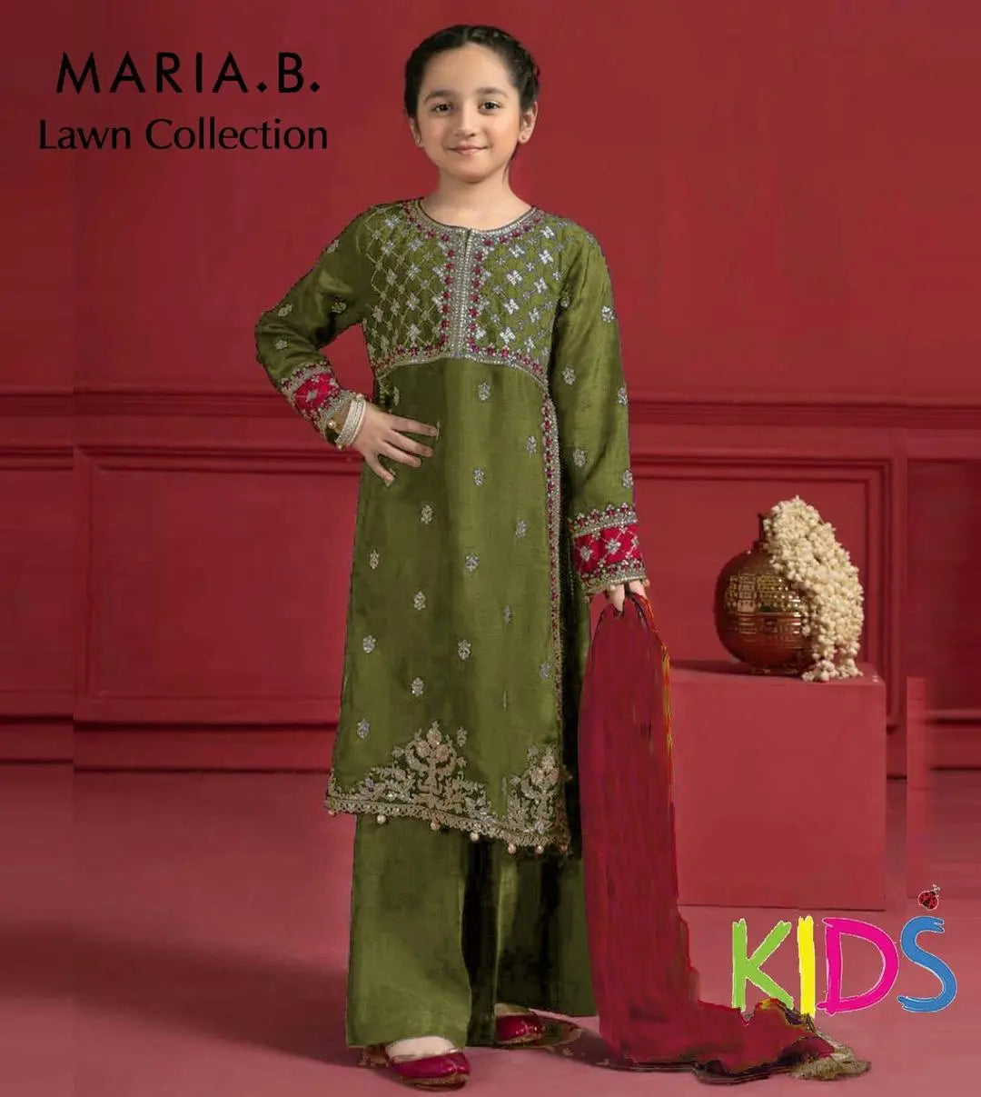 3 Pcs Girl's Lawn Embroidered Unstitched Suit Minni Bo