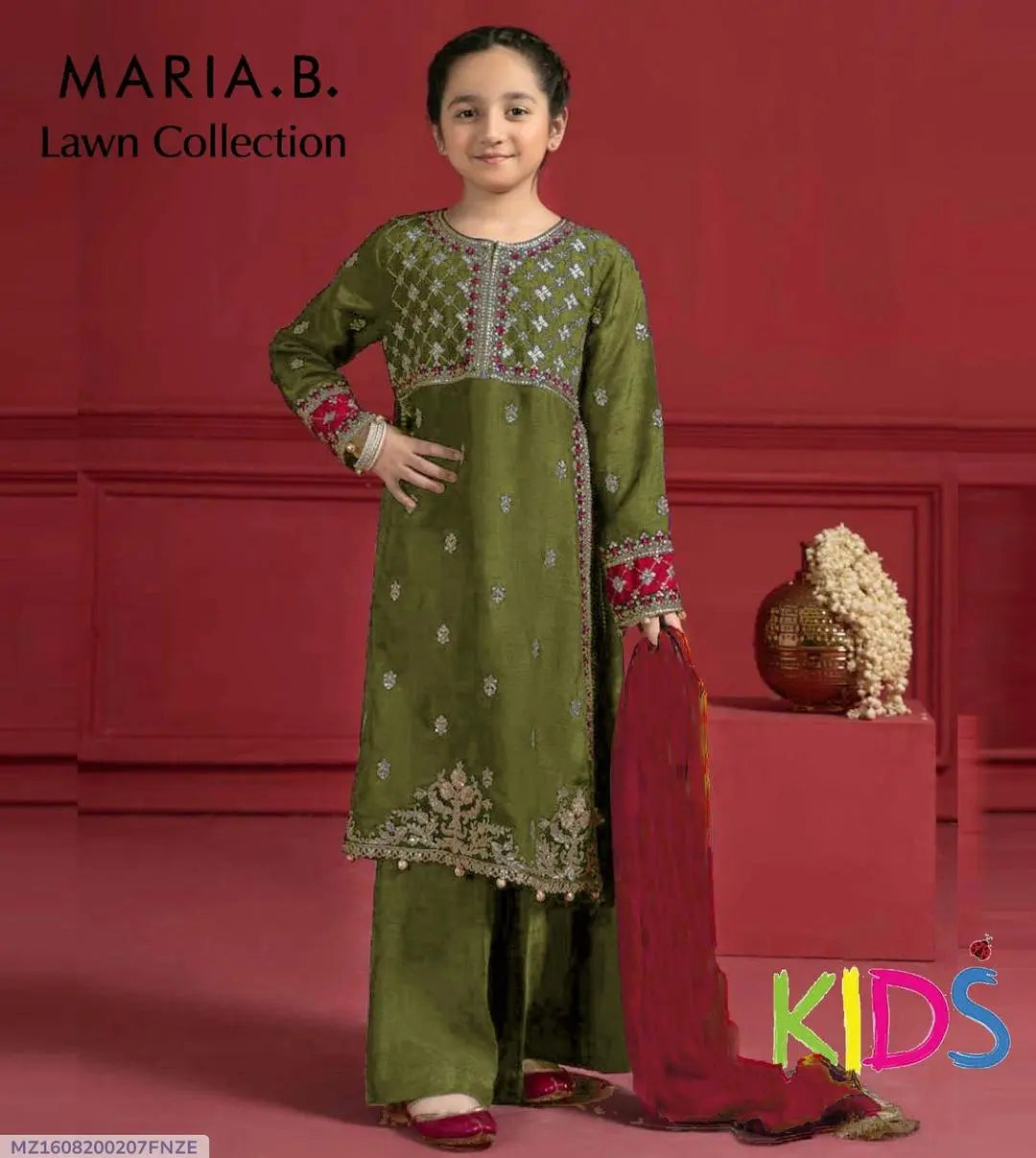 3 Pcs Girl's Lawn Embroidered Unstitched Suit Minni Bo