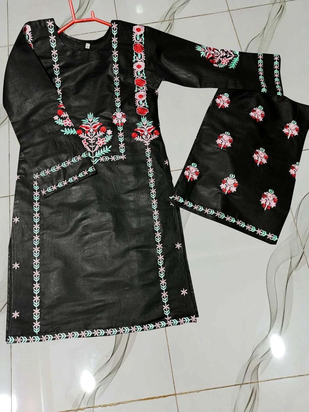 2 Pcs Girl's Cotton Embroidered Shirt And Trouser Suit Minni Bo