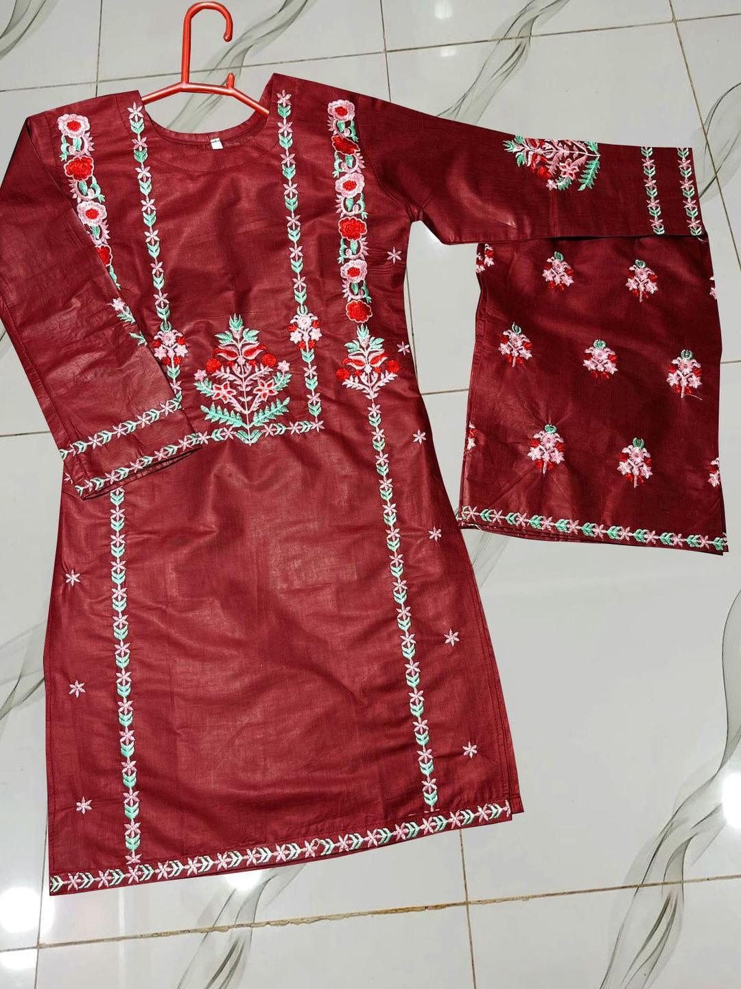 2 Pcs Girl's Cotton Embroidered Shirt And Trouser Suit Minni Bo