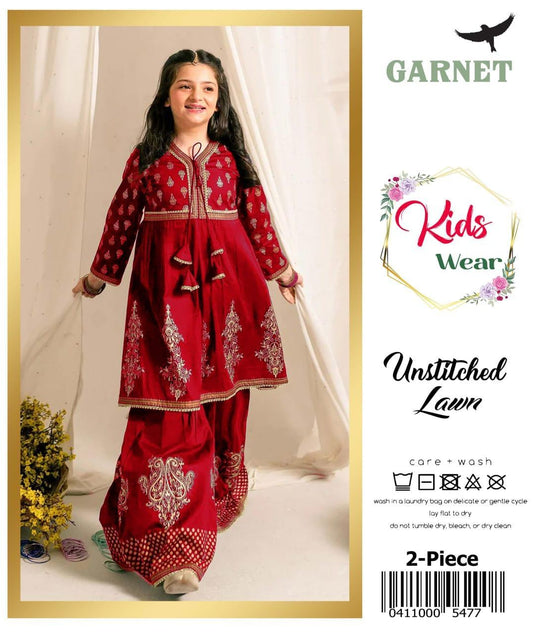 2 Pcs Girl's Lawn Embroidered Unstitched Suit Minni Bo