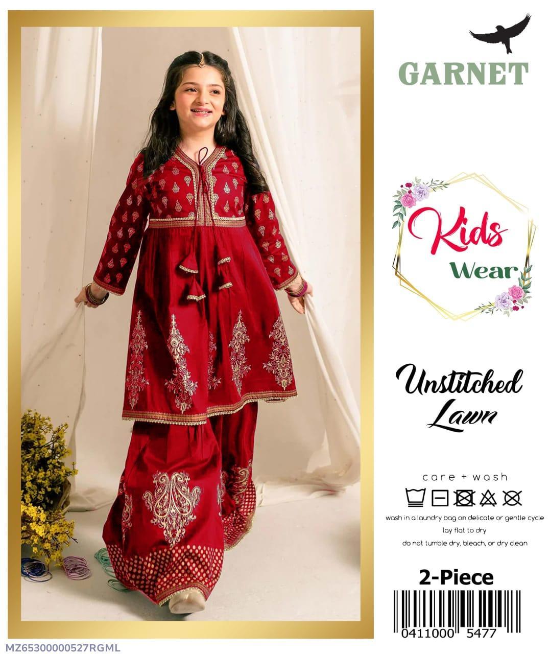 2 Pcs Girl's Lawn Embroidered Unstitched Suit Minni Bo