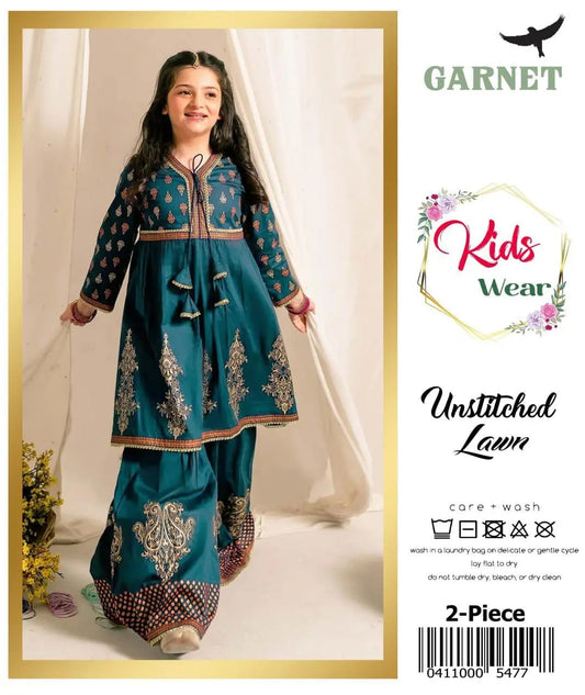 2 Pcs Girl's Lawn Embroidered Unstitched Suit Minni Bo