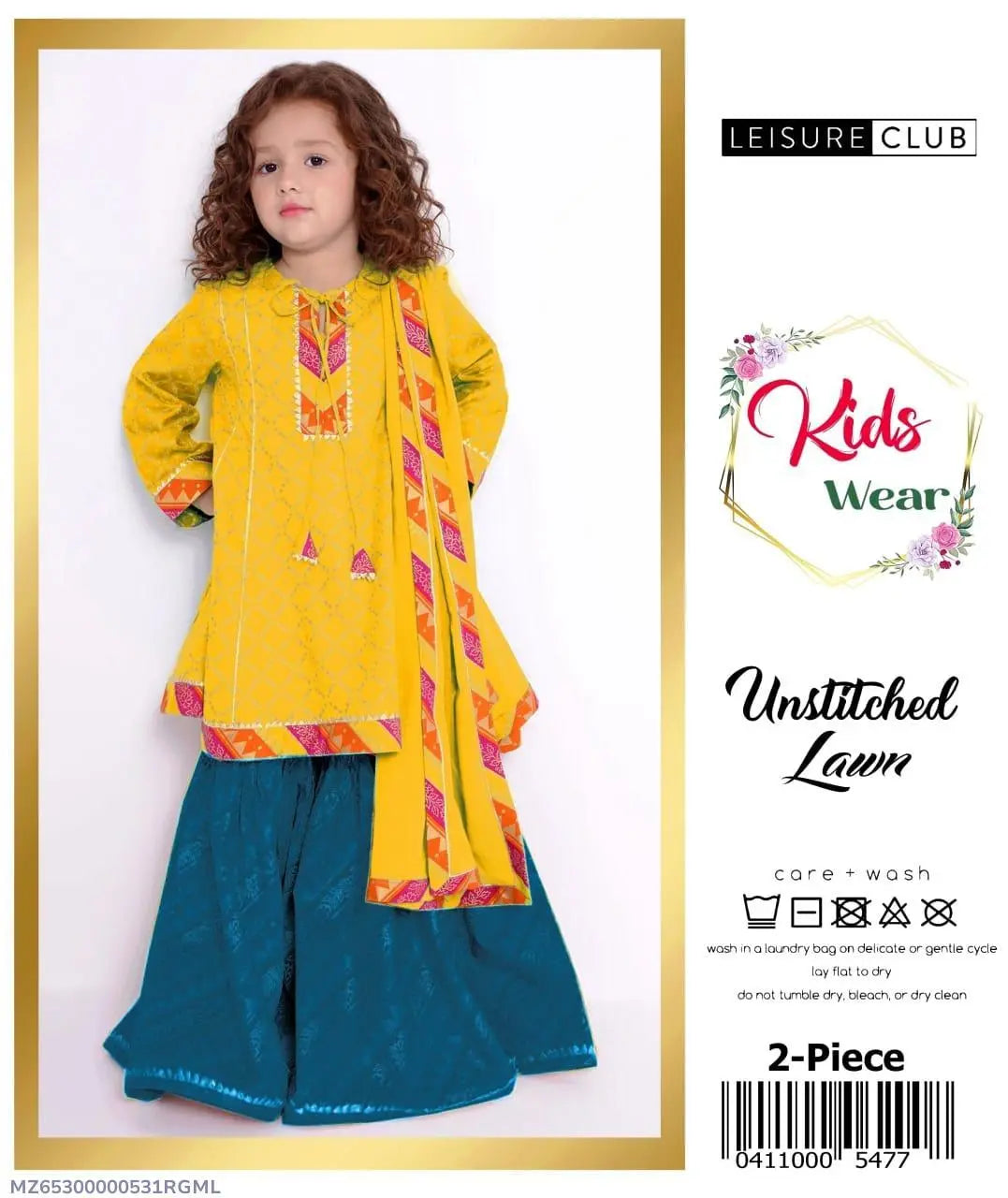 2 Pcs Girl's Lawn Embroidered Unstitched Suit Minni Bo