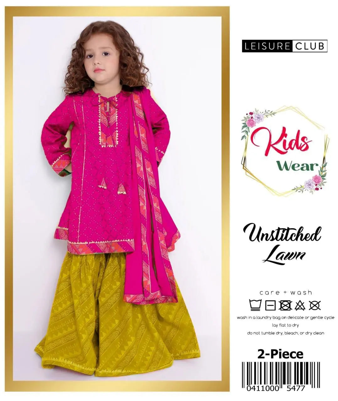 2 Pcs Girl's Lawn Embroidered Unstitched Suit Minni Bo