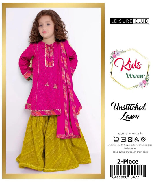 2 Pcs Girl's Lawn Embroidered Unstitched Suit Minni Bo