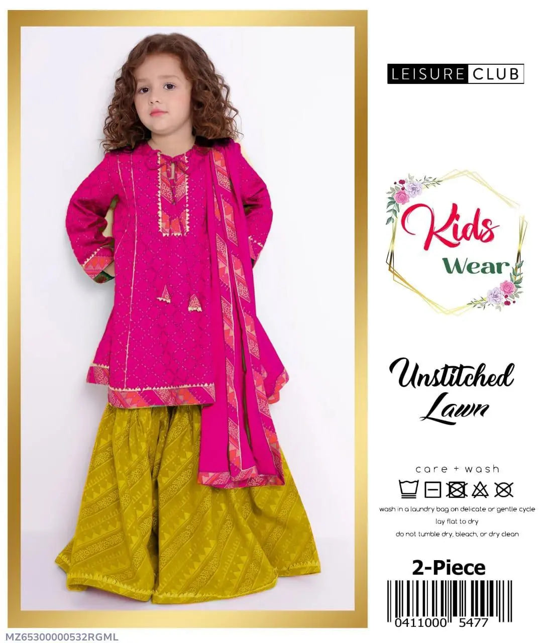 2 Pcs Girl's Lawn Embroidered Unstitched Suit Minni Bo