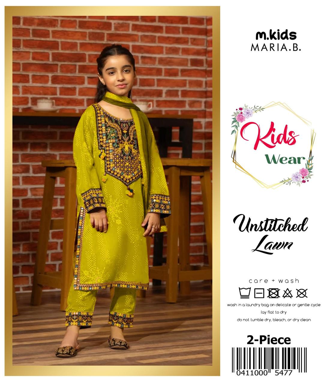 2 Pcs Girl's Lawn Embroidered Unstitched Suit Minni Bo
