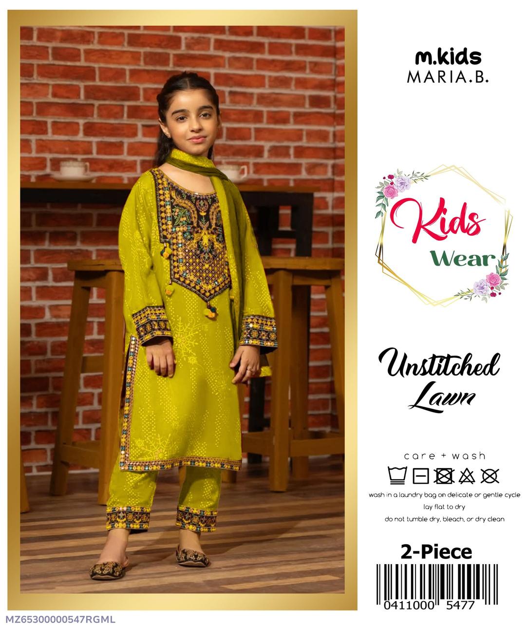 2 Pcs Girl's Lawn Embroidered Unstitched Suit Minni Bo