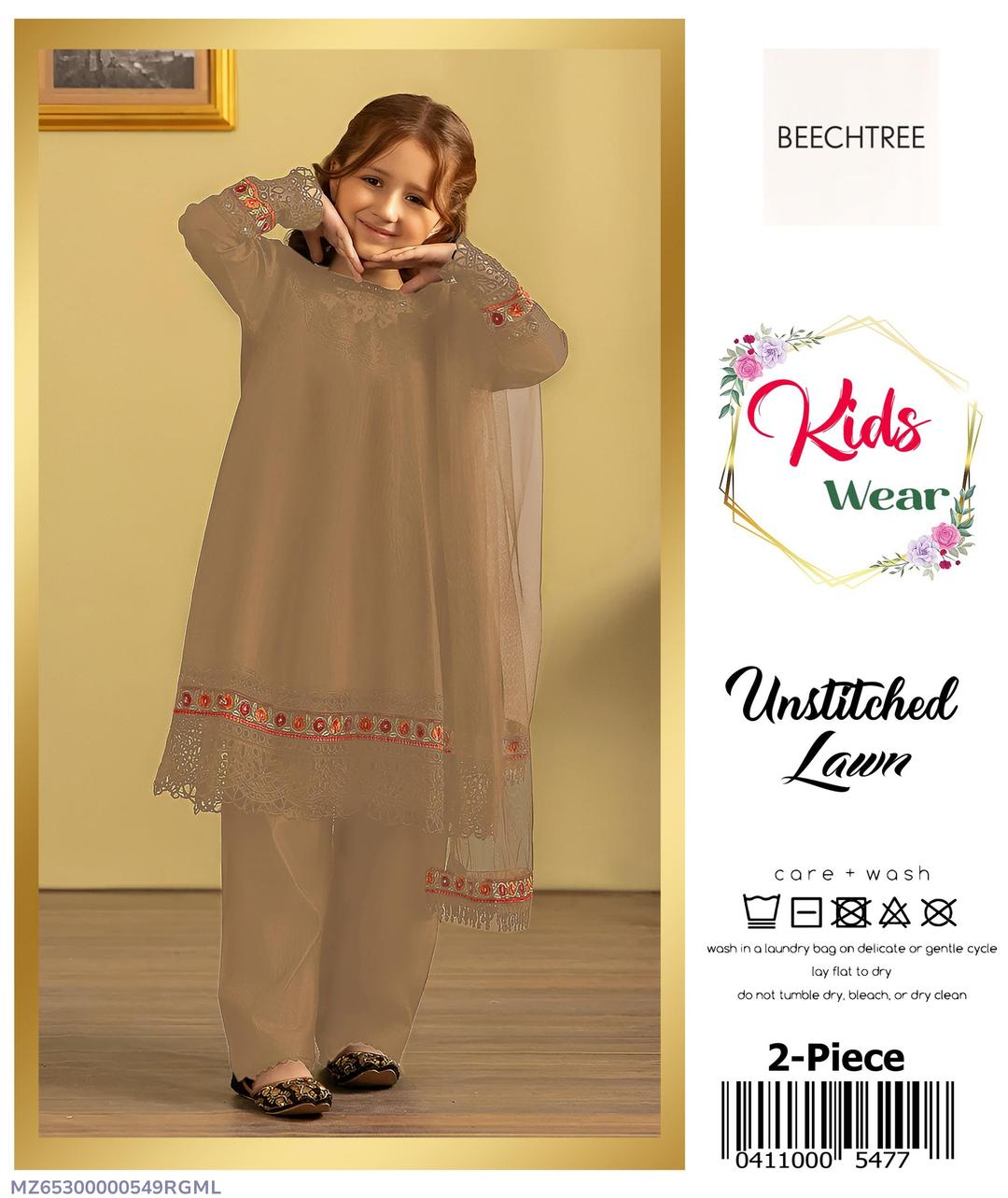 2 Pcs Girl's Lawn Embroidered Unstitched Suit Minni Bo