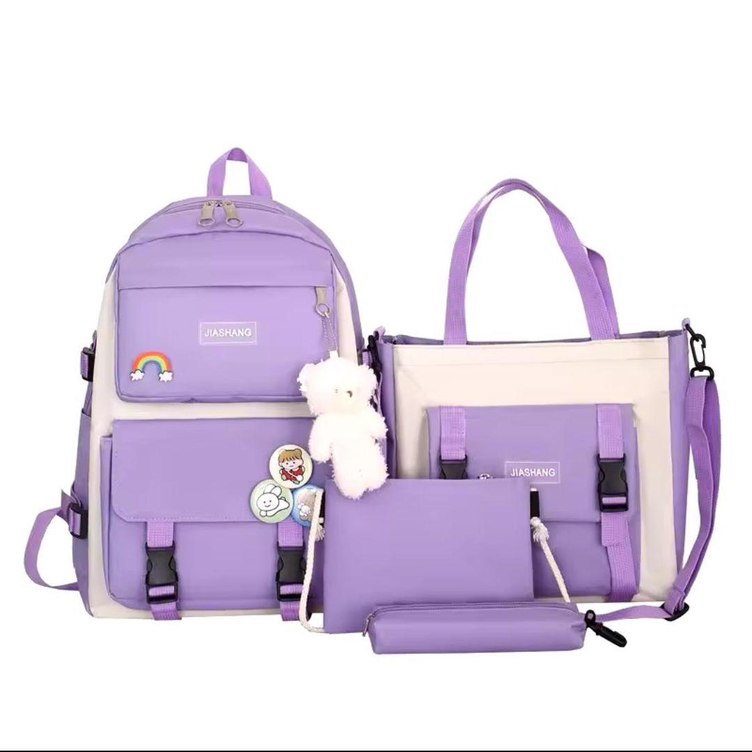 4 Pcs Nylon Backpack For Girls And Boys Minni Bo
