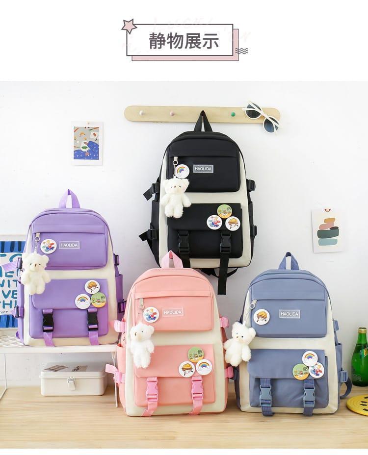 4 Pcs Nylon Backpack For Girls And Boys Minni Bo