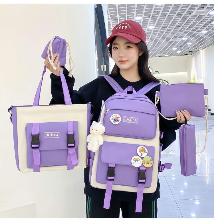 4 Pcs Nylon Backpack For Girls And Boys Minni Bo