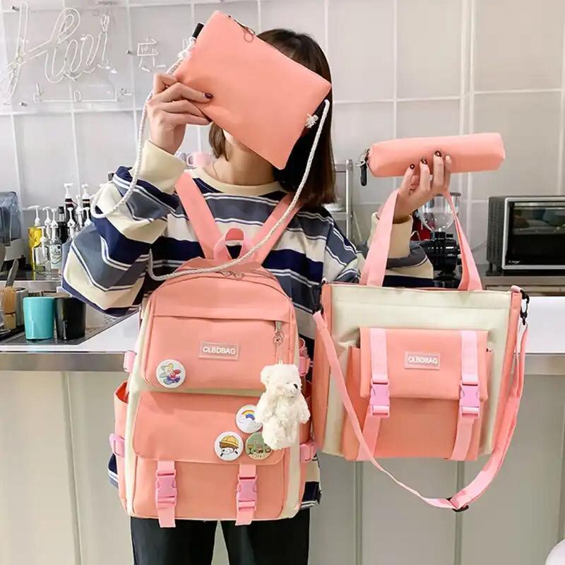 4 Pcs Nylon Backpack For Girls And Boys Minni Bo