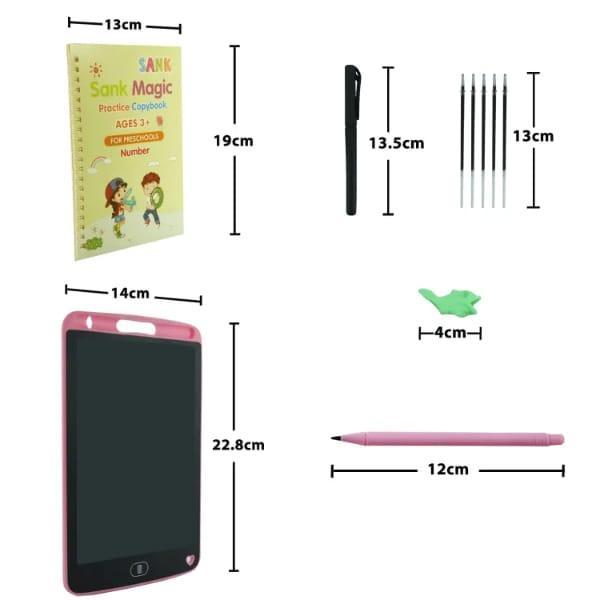 Combo Pack 8.5 Writing Tablet And 4 Pcs Sank Magic Practice Book Minni Bo